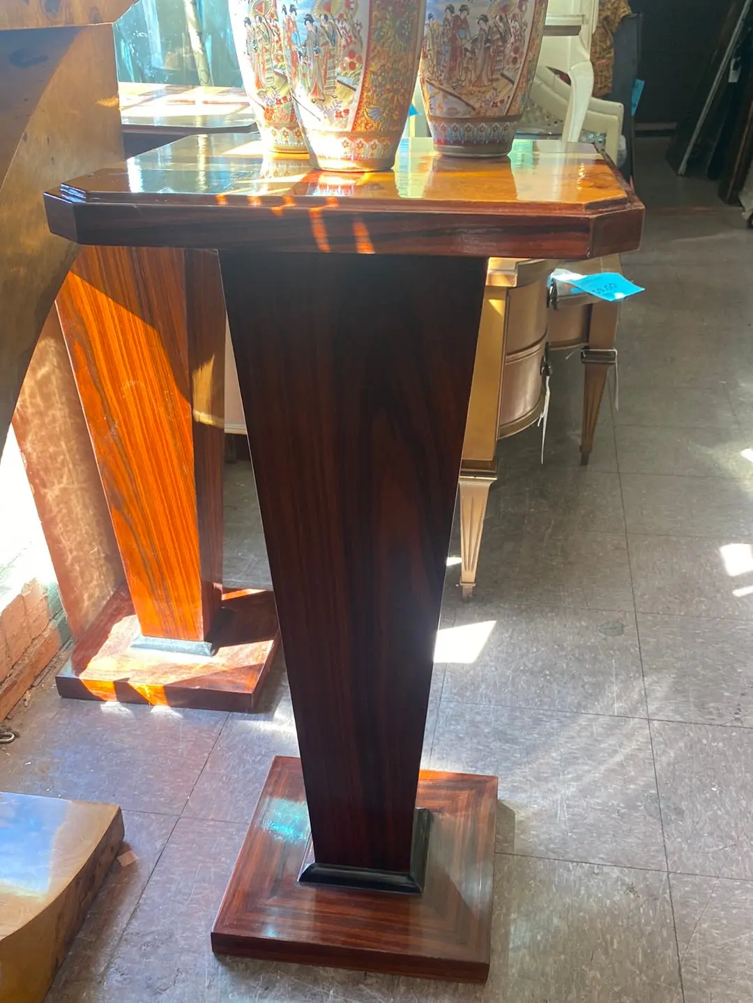 Pair Of Inlaid Parquetry Top Pedestals 1