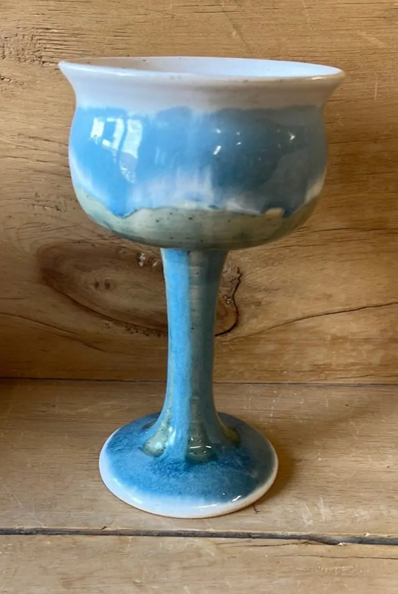 Blue And White Glazed Studio Pottery Wine Goblet - Each 1