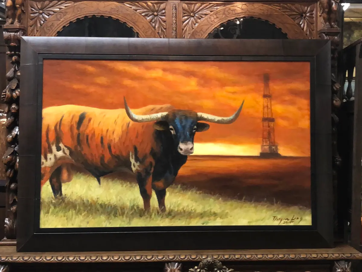 Dargan Long Longhorn Cow Painting With Oil Derrick 1