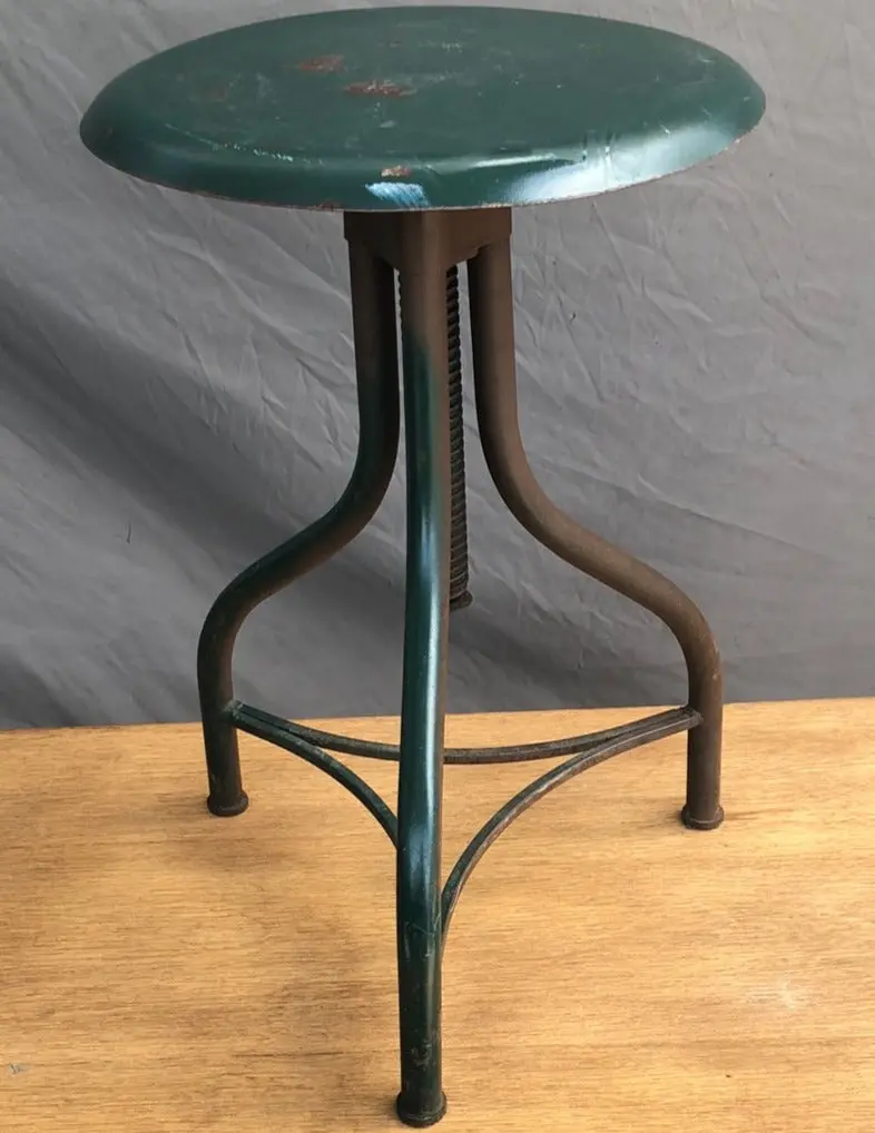 Green Painted Vintage Industrial Stool-Adjustable 1