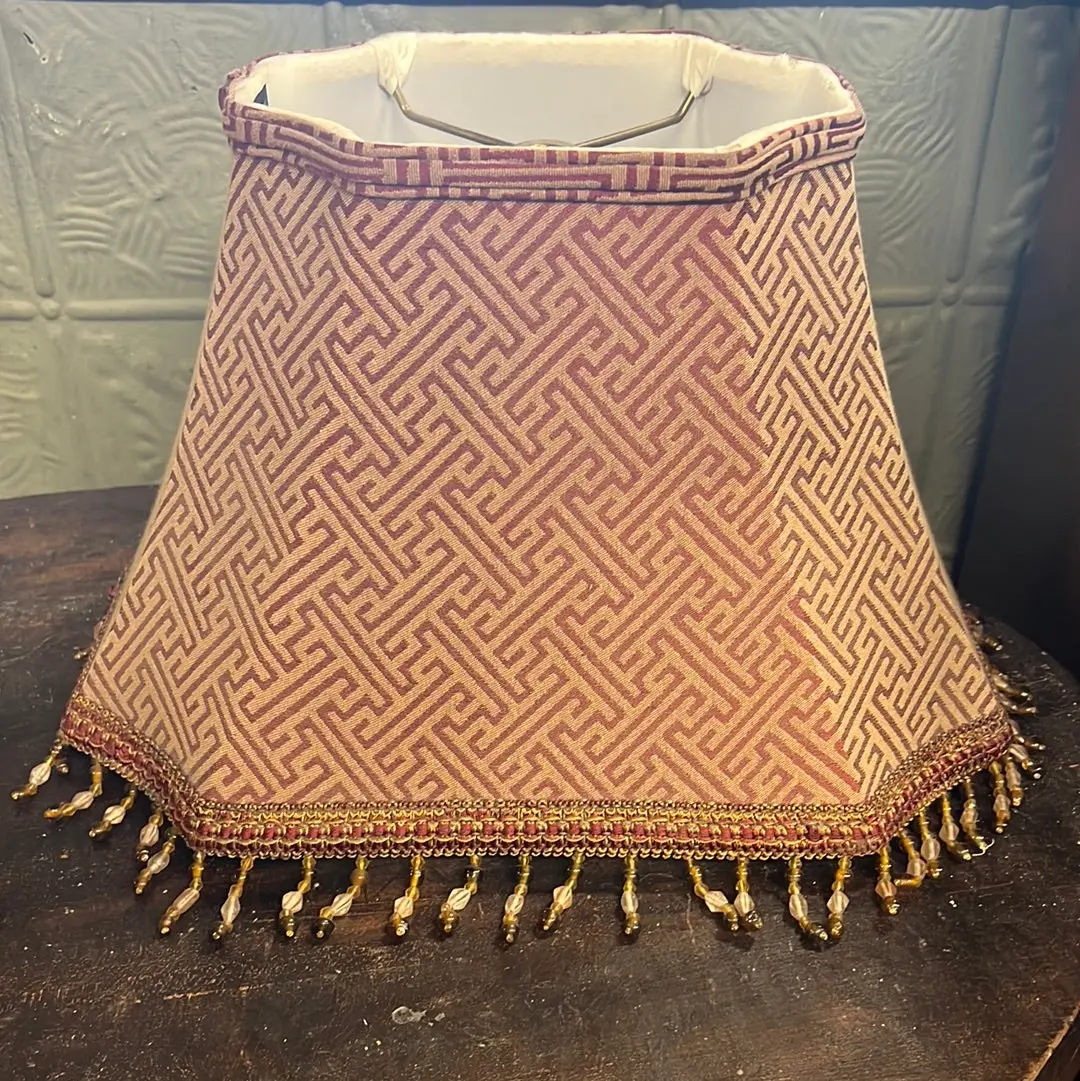 Burgundy And Beige Lamp Shade With Beaded Fringe 1