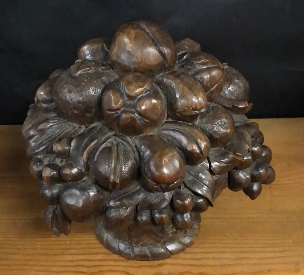 Oak Hand Carved Newel Post Fruit Basket Finial 1