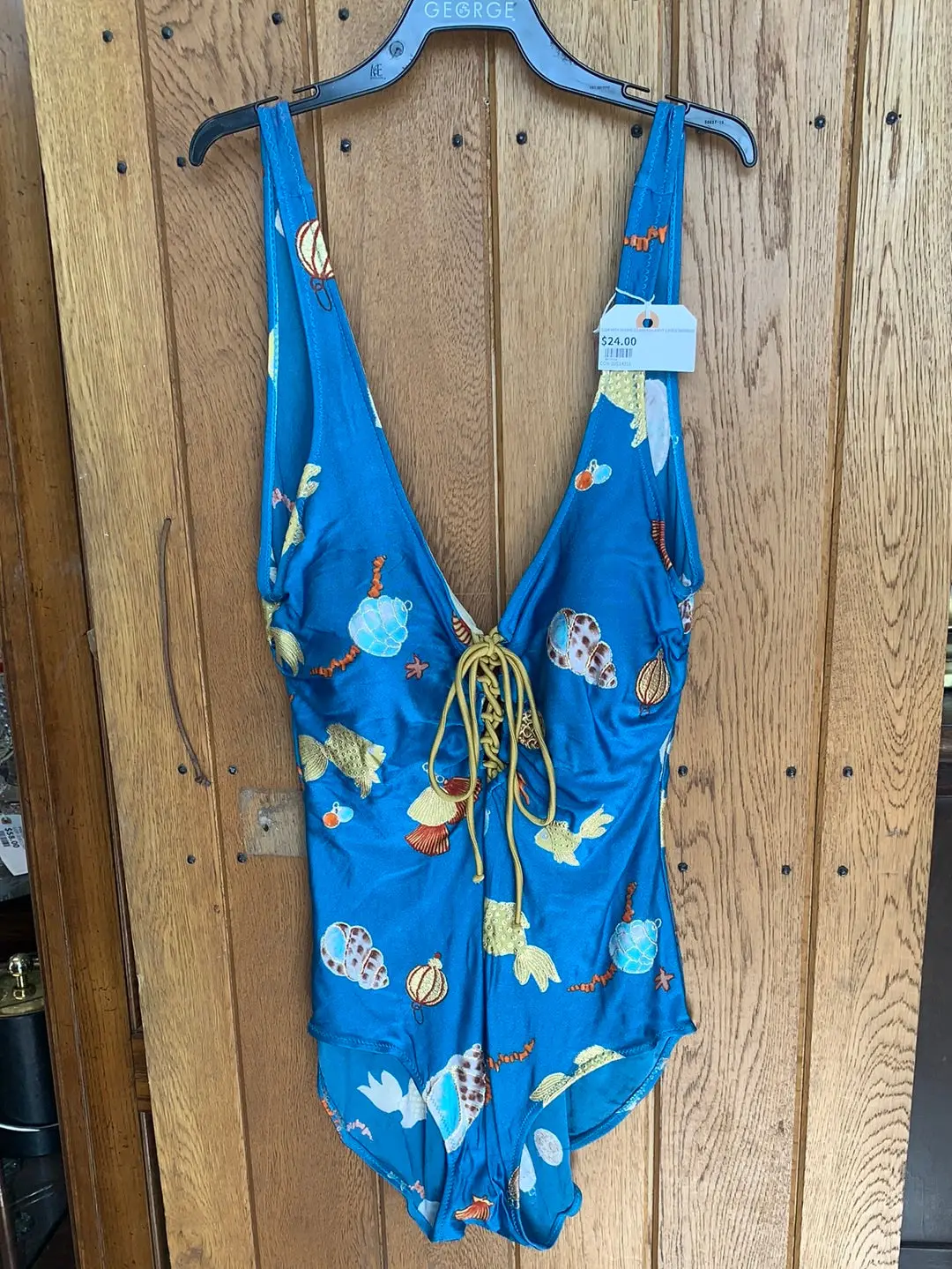 Blue With Seashells And Fish Print 1-Piece Swimsuit 1