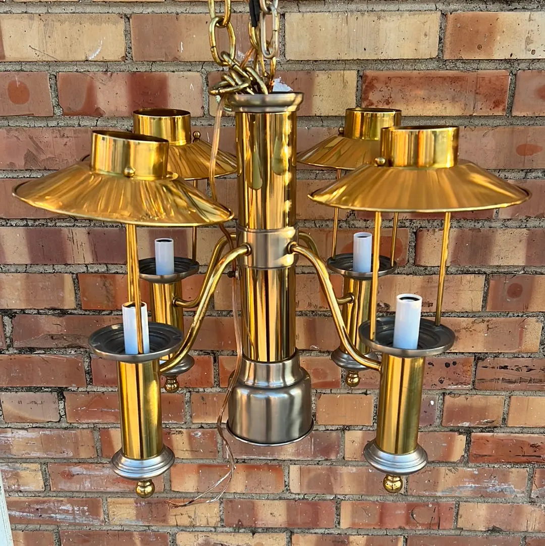 Five Light Brass And Silver Chandelier 1
