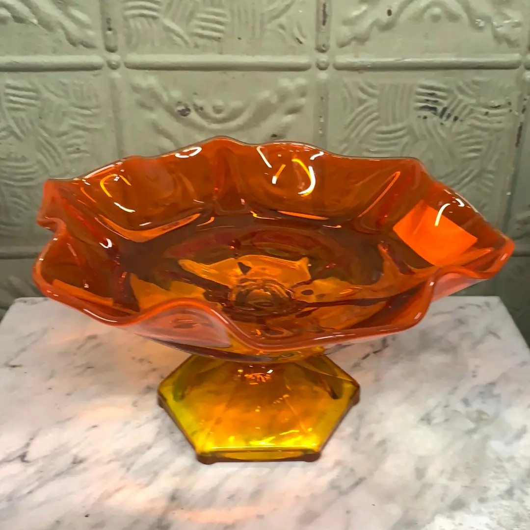 Orange Amberina Glass Compote 1