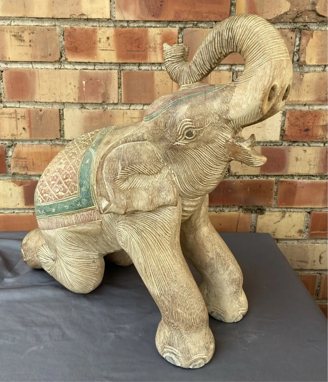 Wood Carved Elephant As Found - Missing Tusks 1