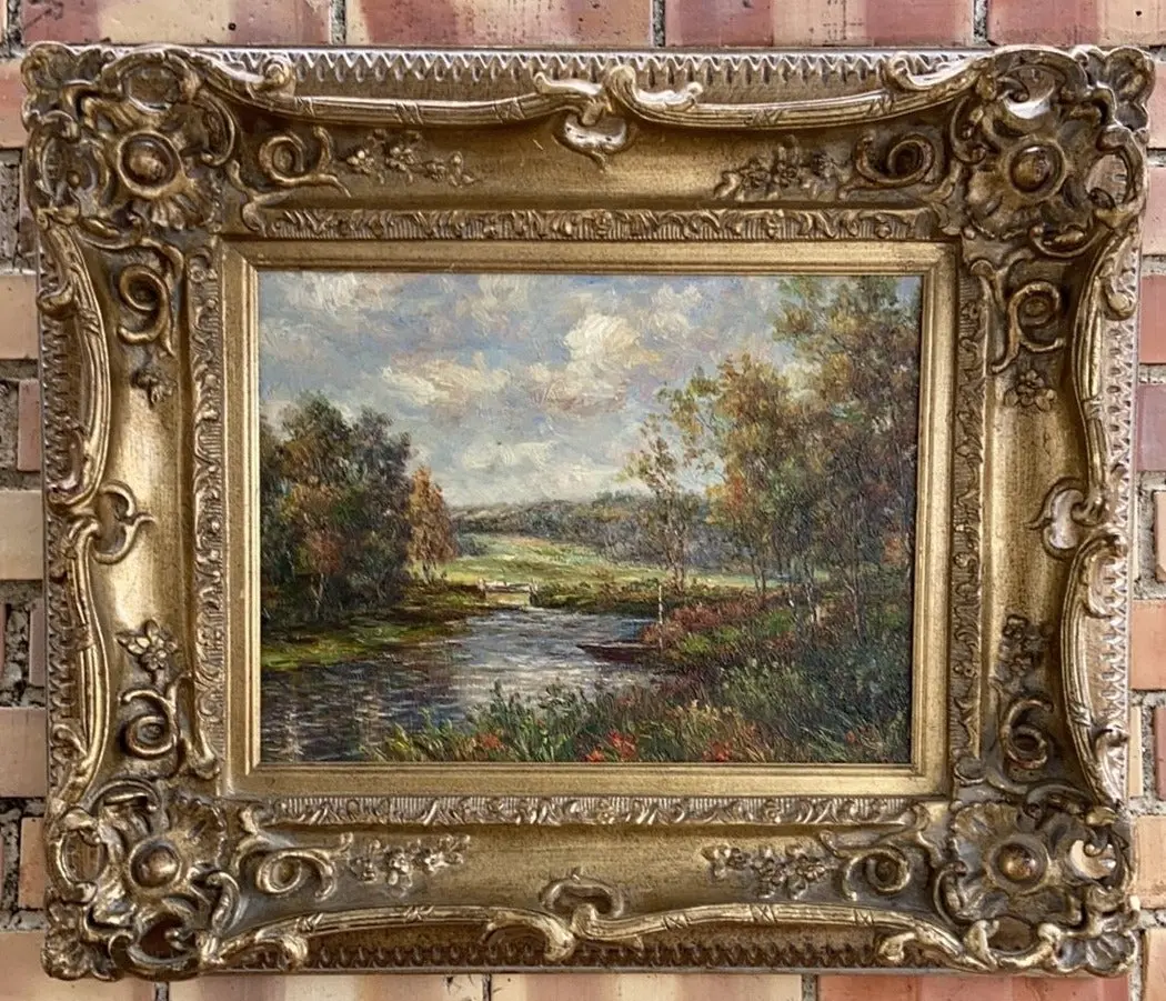 Impressionist Landscape Oil Painting In Ornate Gold Frame 1