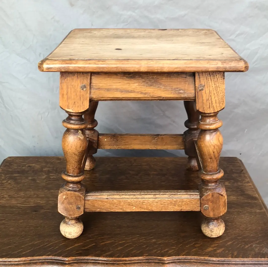 Small Pegged Oak Turned Stool 1