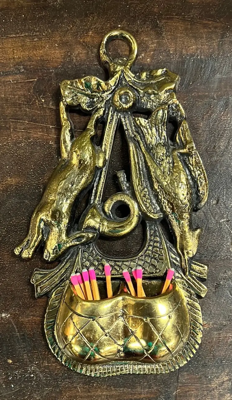 Brass Hunting Theme Wall Pocket With Rabbit And Bird 1