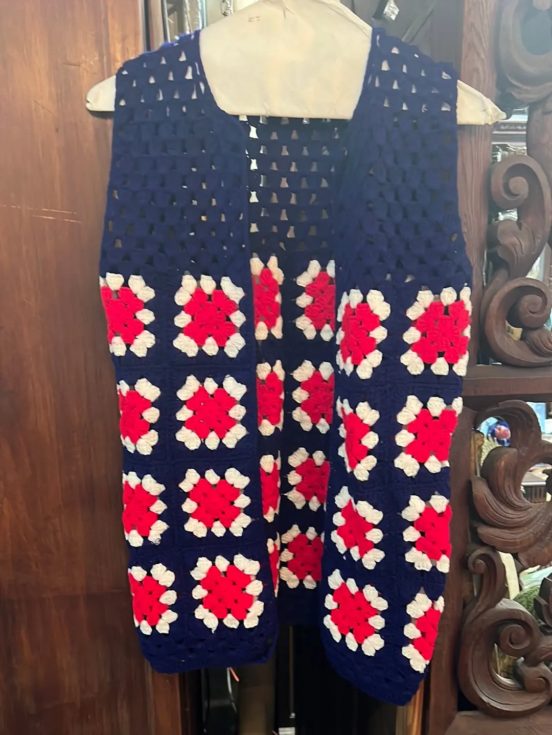 Blue Red And White Crochet Vest 1