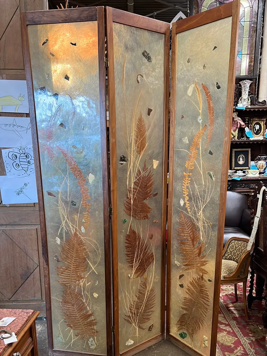 Pressed Foliate And Stones 3 Panel Screen Room Divider 1