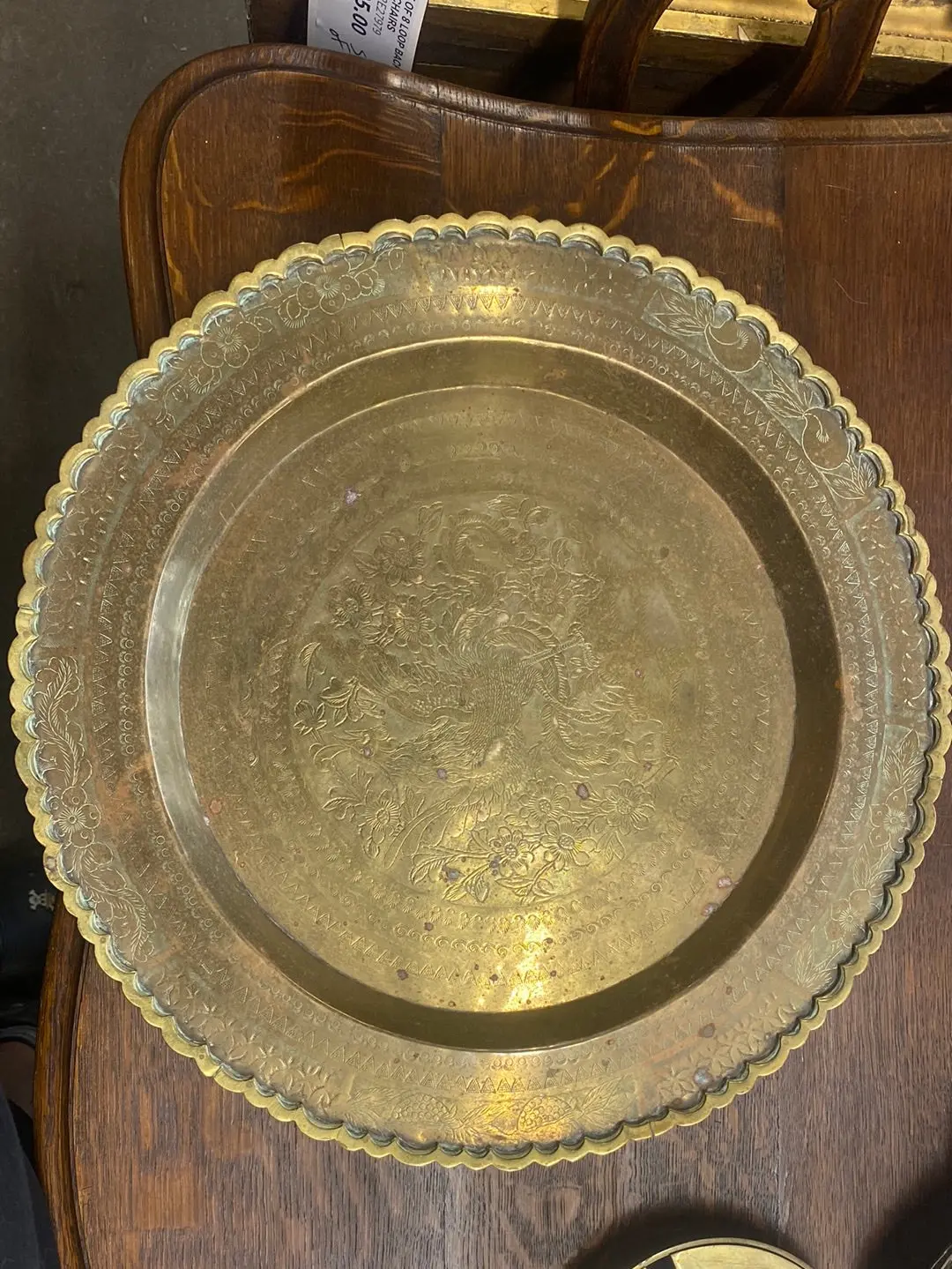 Medium Brass Incised Indian Tray 1