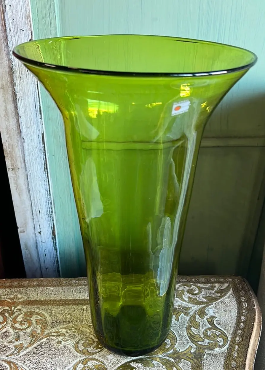 Tall Green Blenko Hand Blown Vase 1