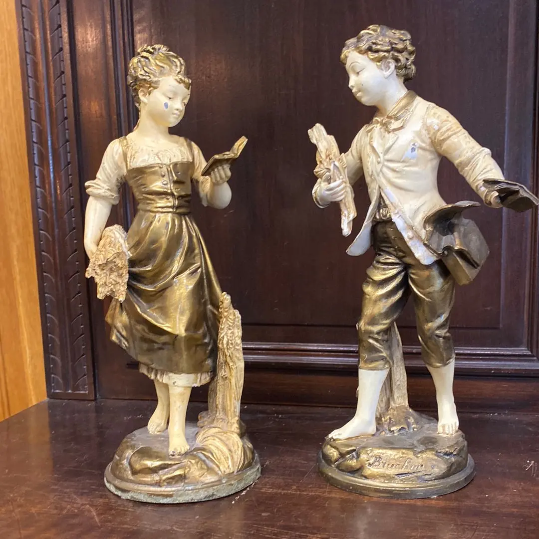 Gold And Ivory Spelter  Girl Statue 1