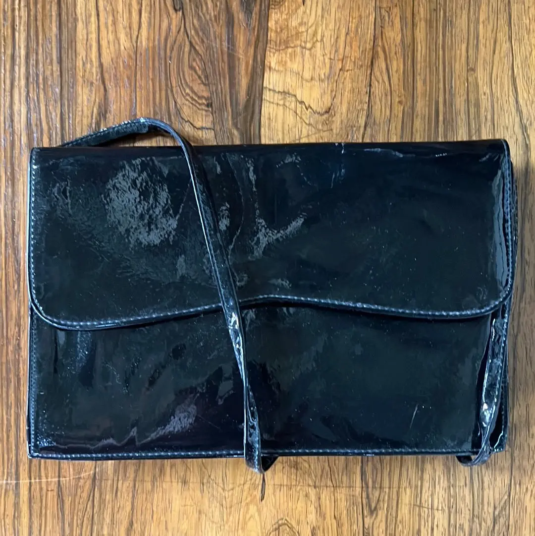 Black Patent Faux Leather Envelope Purse 1