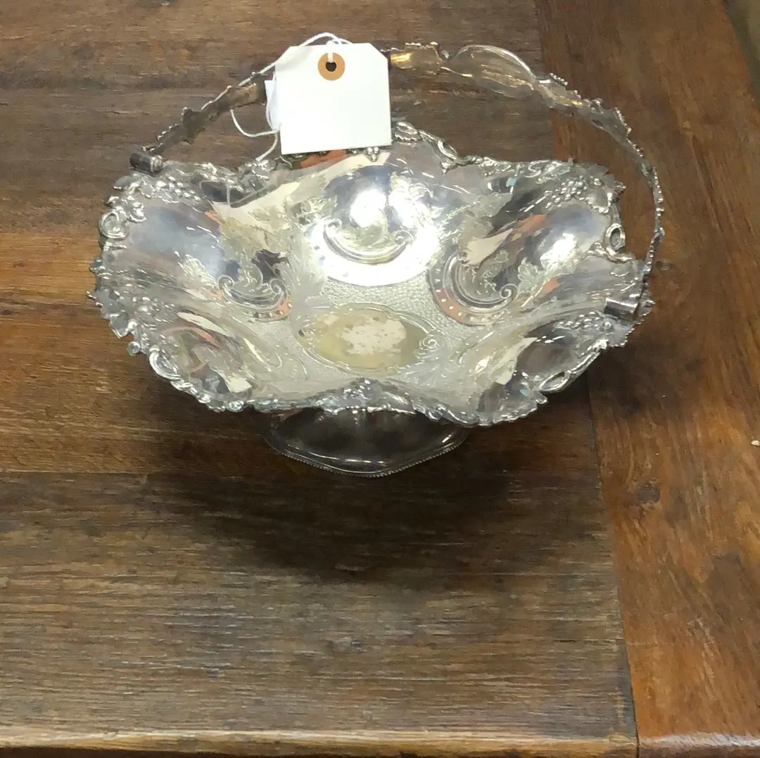 Silverplate Grape Motif Handled Basket 1