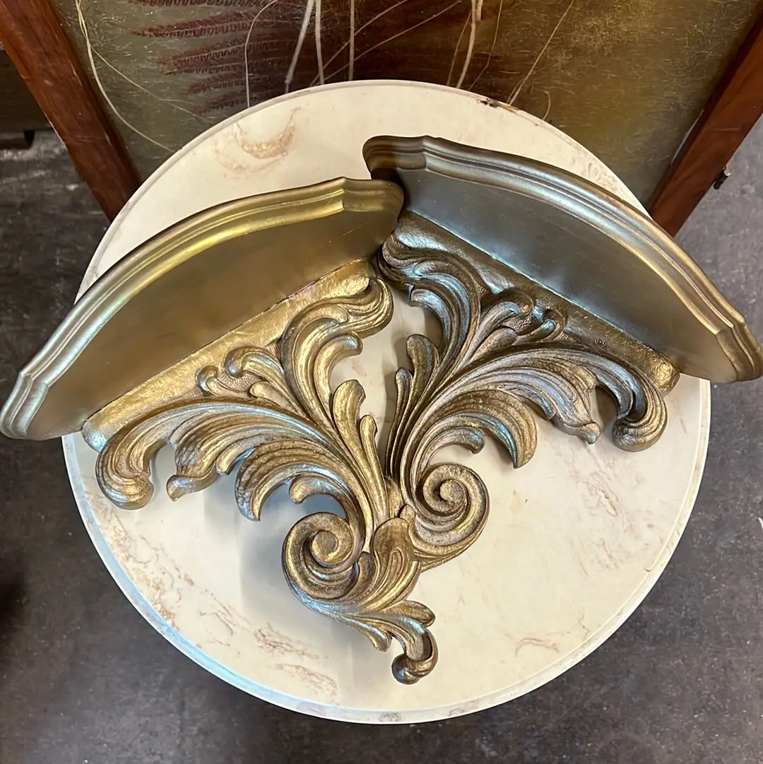 Pair Of Gold Syroco Wood Sconces 1