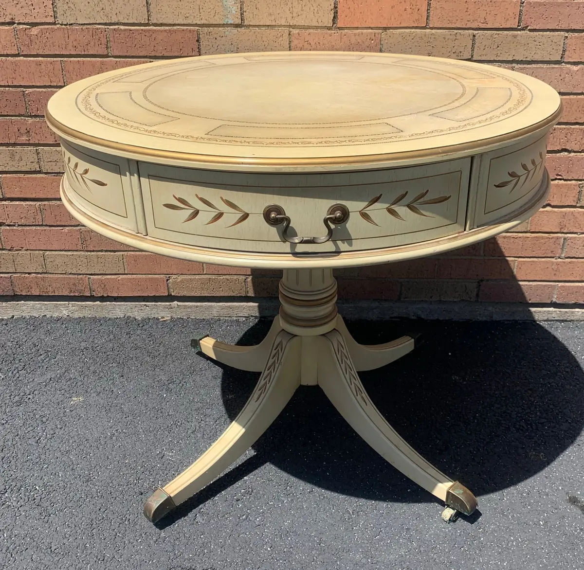 Painted Duncan Phyfe Style Drum Table With Drawer 1