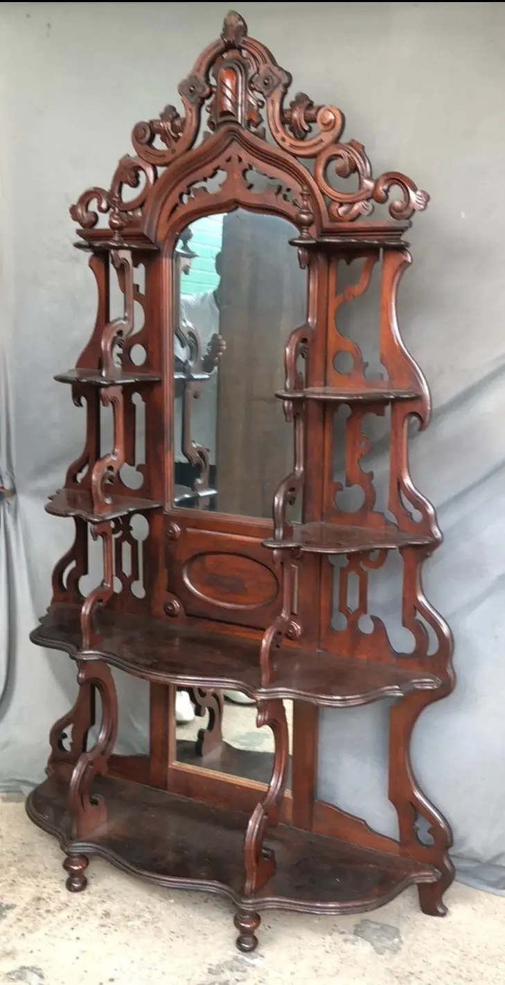 American 19Th Century Walnut Mirrored Etegere 1