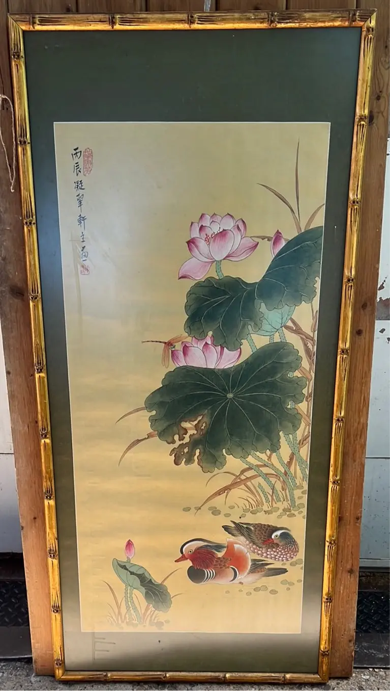 Asian Vertical Chinese Ducks And Flowers Art 1