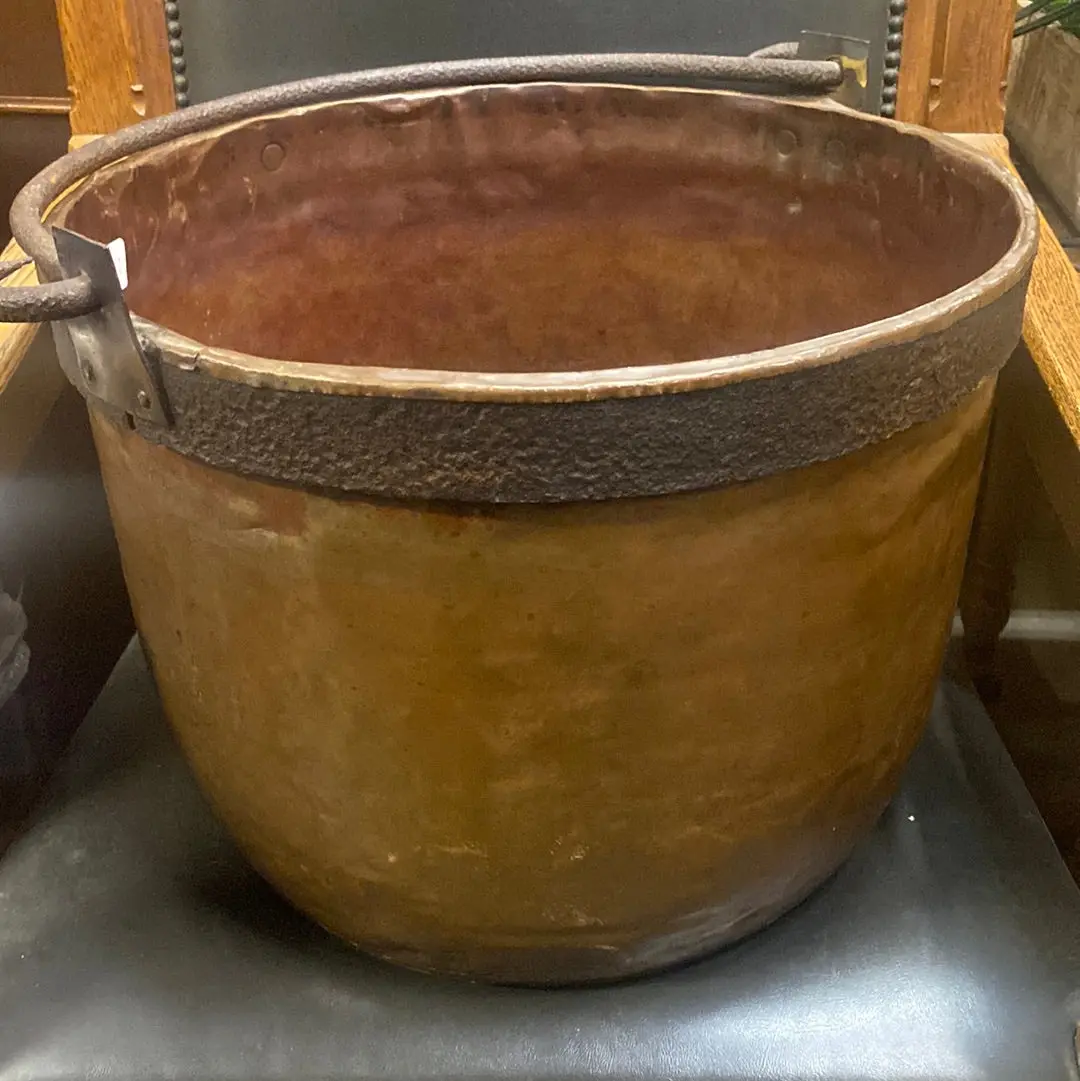 Large Iron Banded And Handle Copper Pot 1