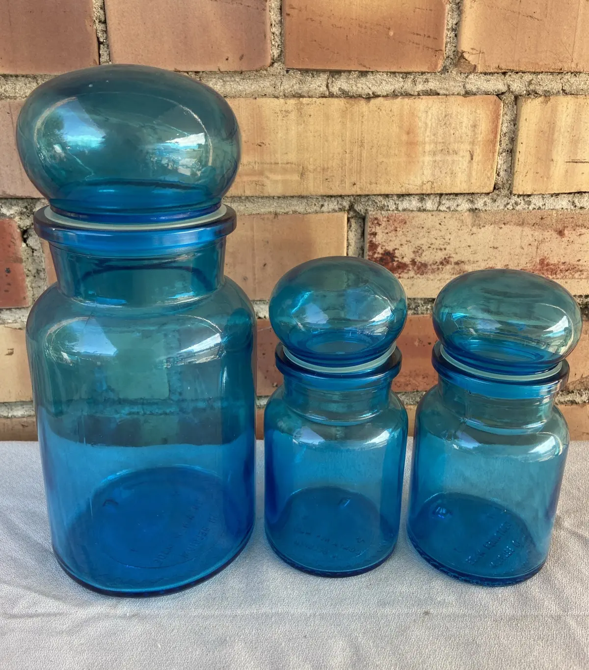 3 Piece Bright Blue Glass Canisters 1
