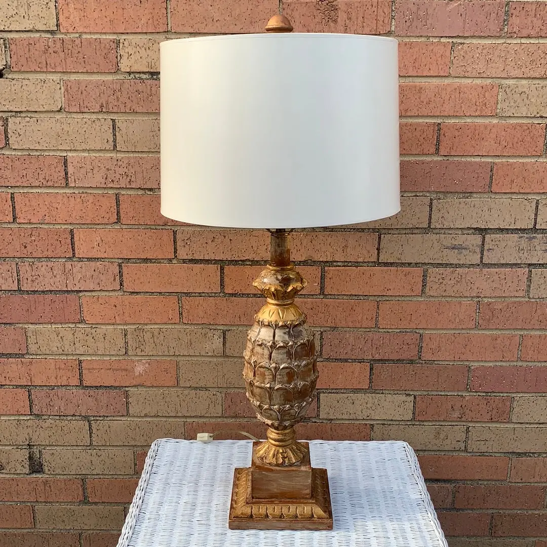 Carved Wood And Gilt Pineapple Lamp 1