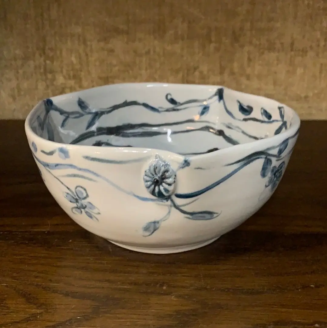 Blue And White Floral Studio Pottery Bowl 1