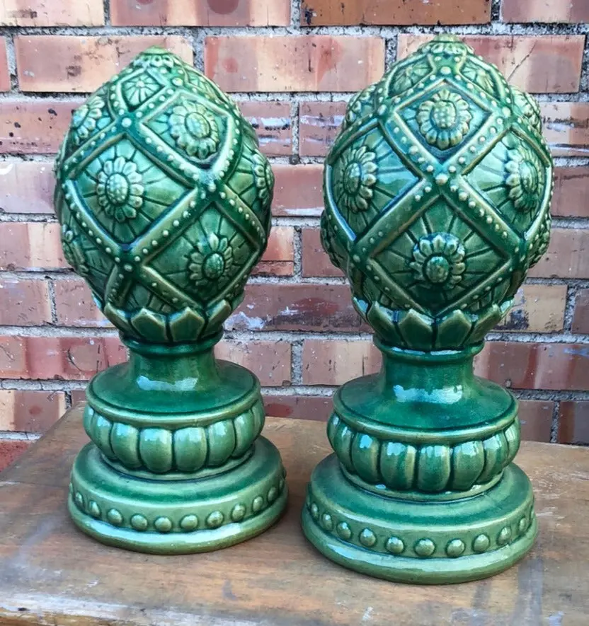 Pair Of Green Ceramic Artichokes 1