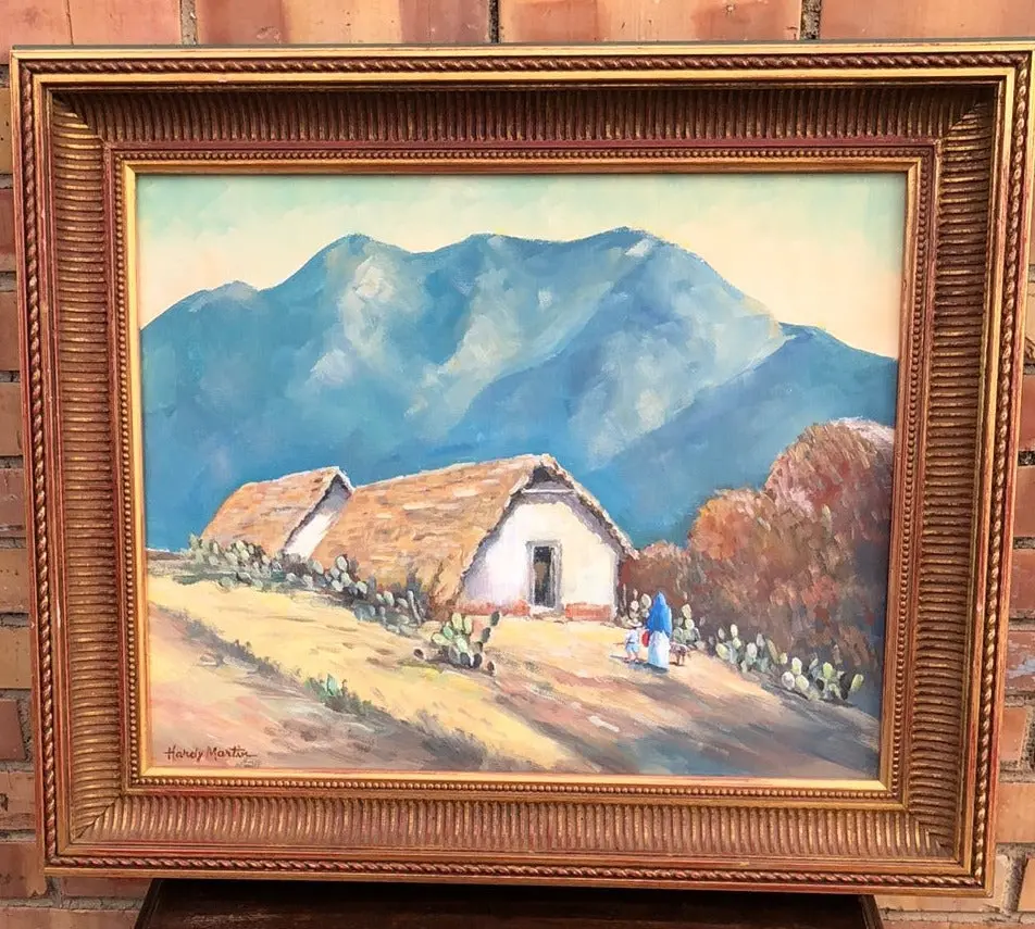 Oil Painting Of Mexican Huts By The Mountains By Hardy Martin 1