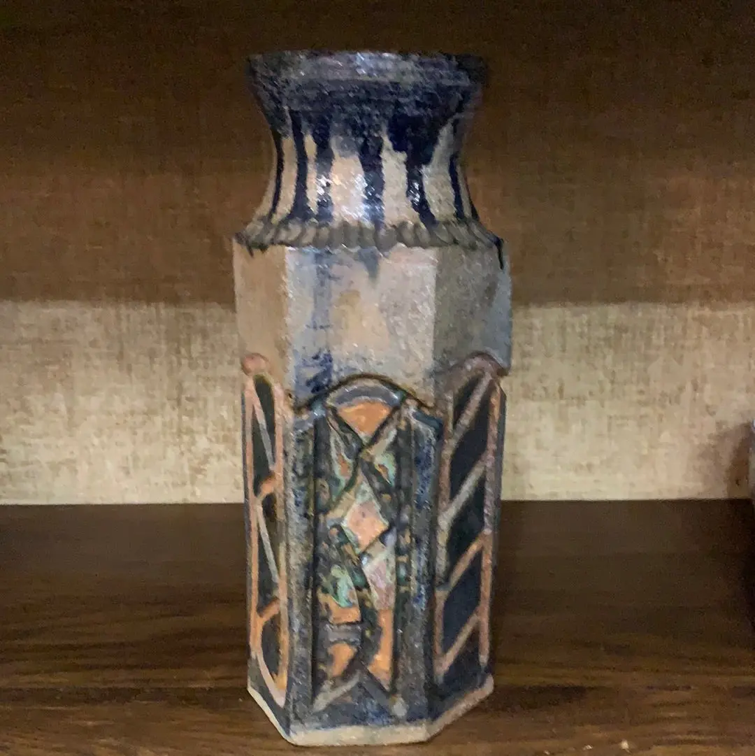 Blue And Clay Toned Studio Pottery Tall Vase 1