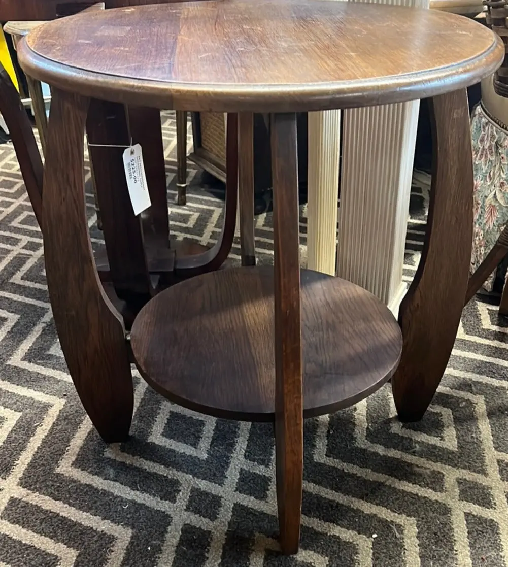 Round Oak Deco Lamp Table 1