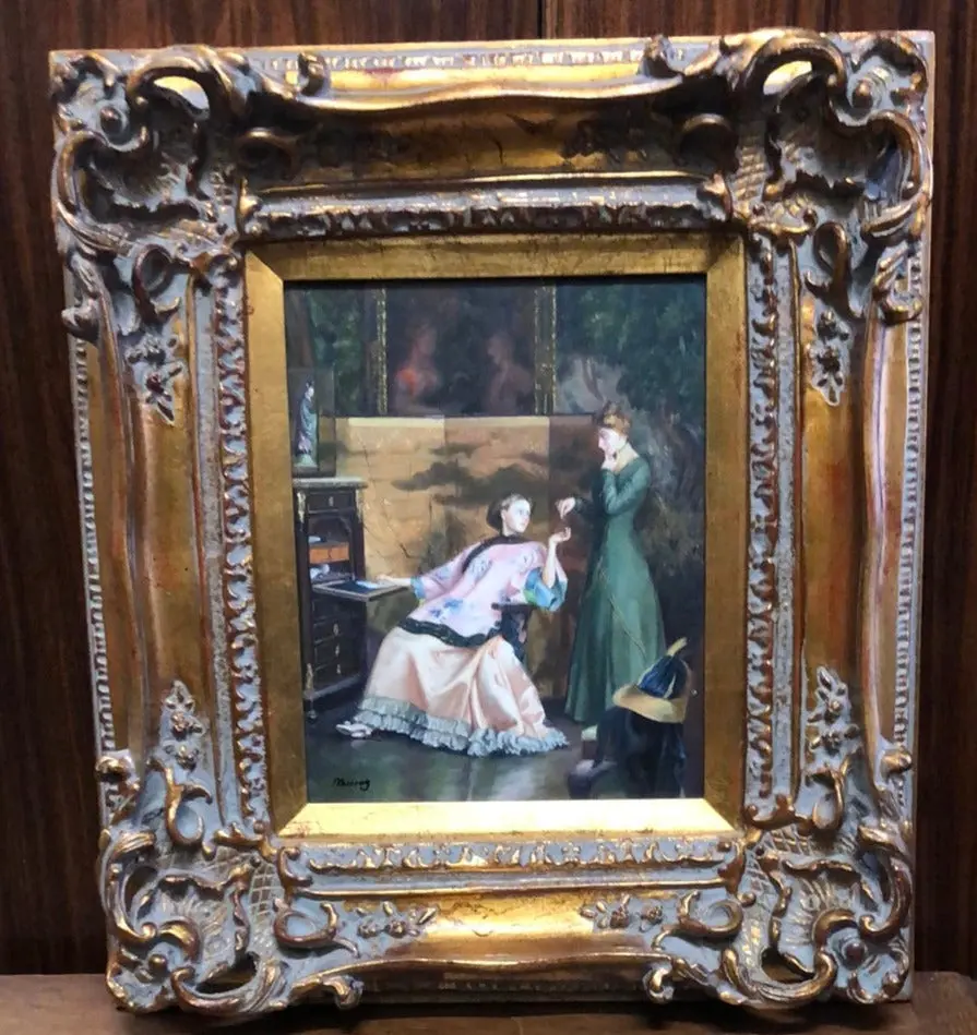 Framed Oil Painting On Board Of "The Necklace" Copy By Murray 1
