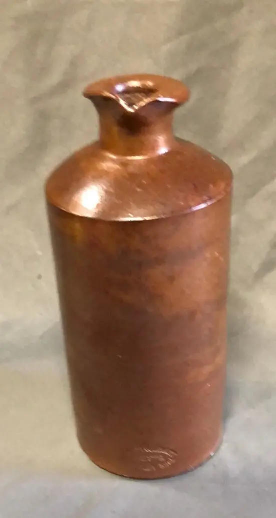 Small Brown Cylinder Pottery Crock Jug With Pour Spout 1