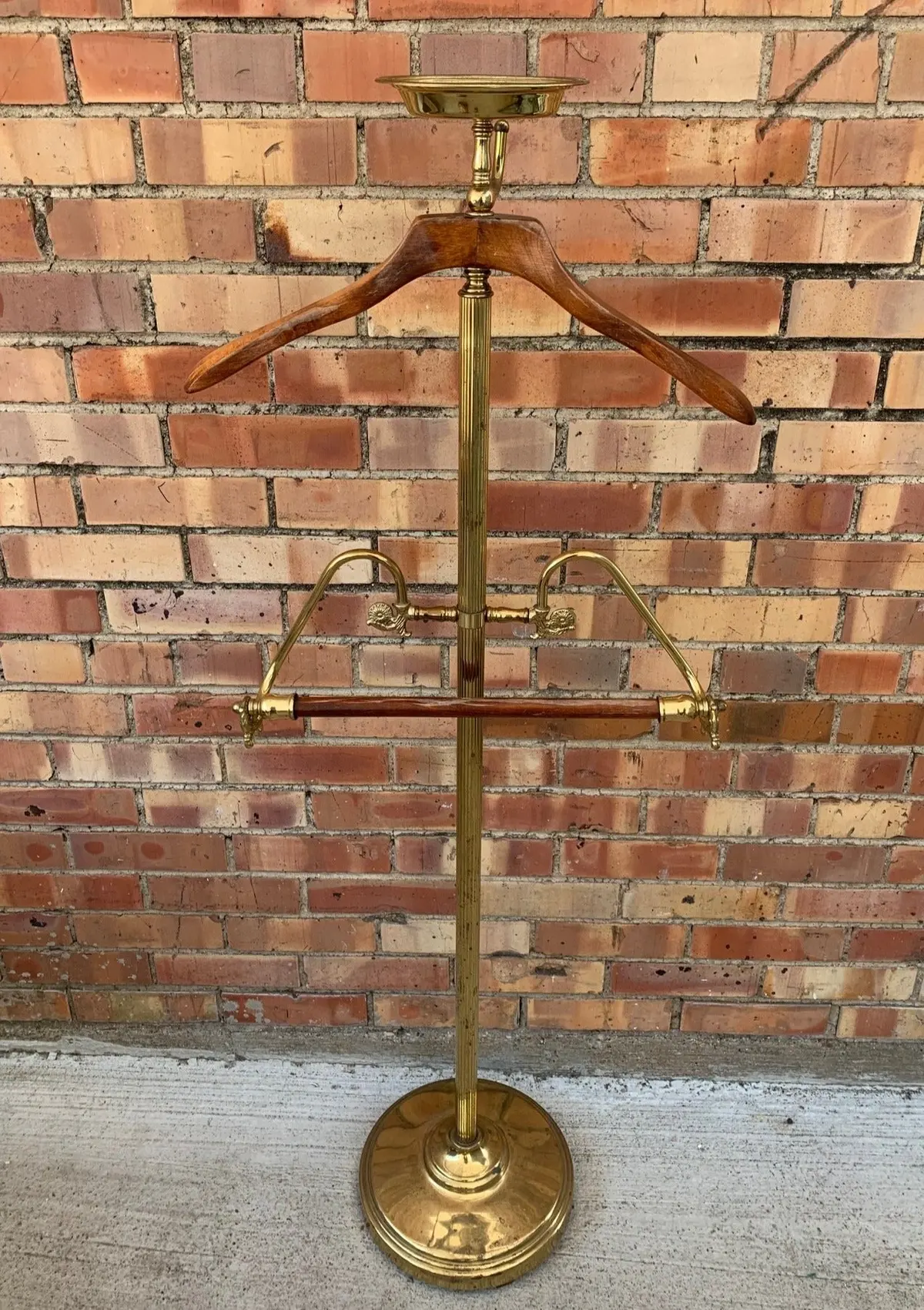 Vintage Brass And Wood Valet 1