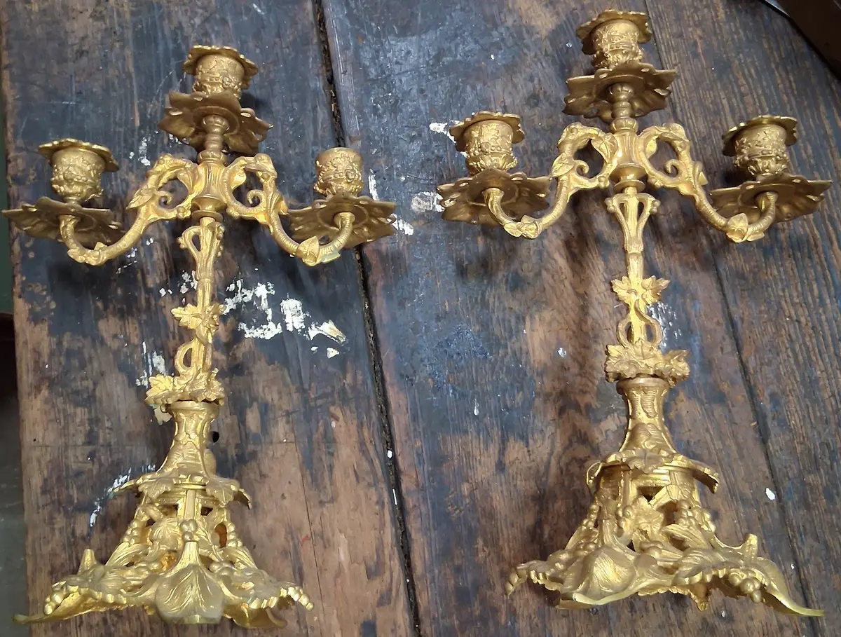 Pair Of Bronze Candleabras 1