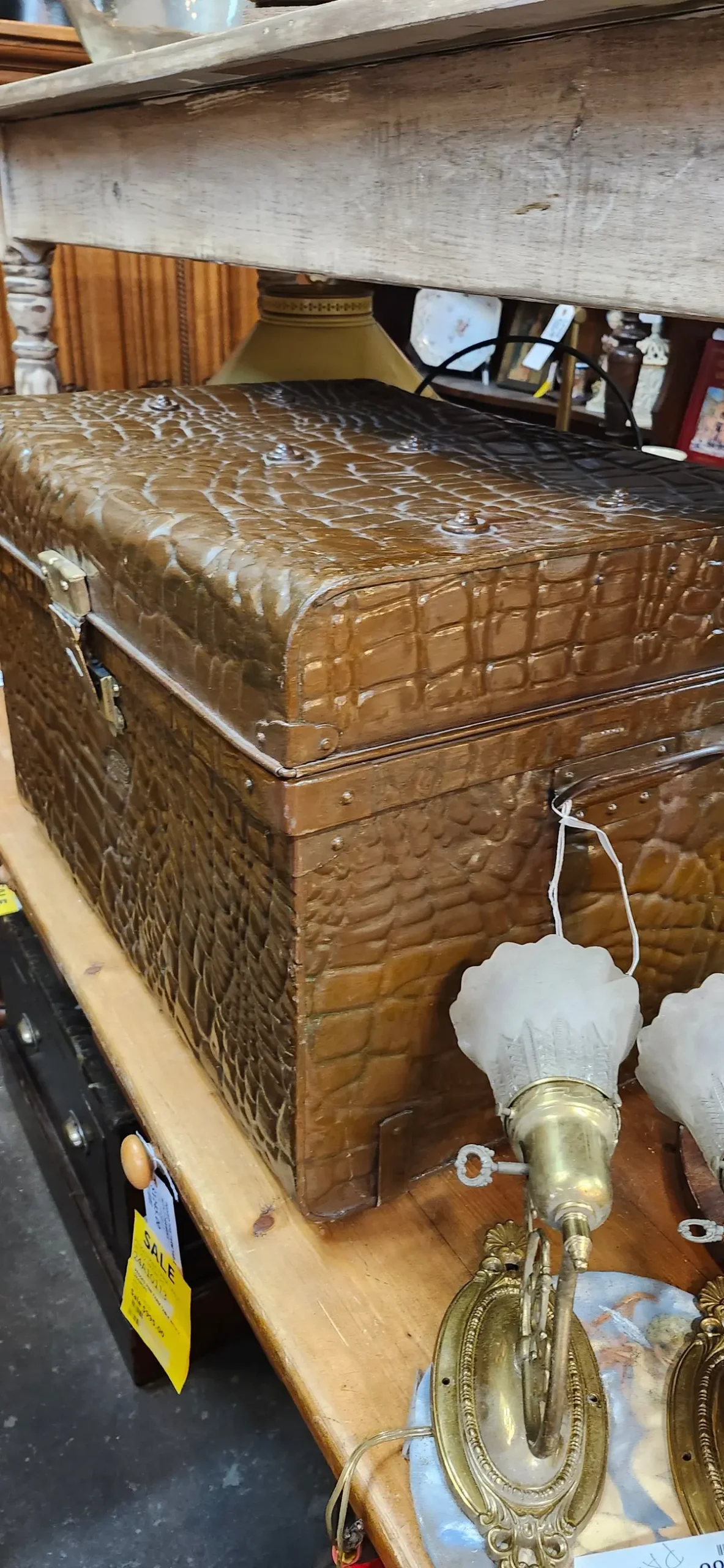 English Faux Elephant Hide Pressed Metal Trunk 1