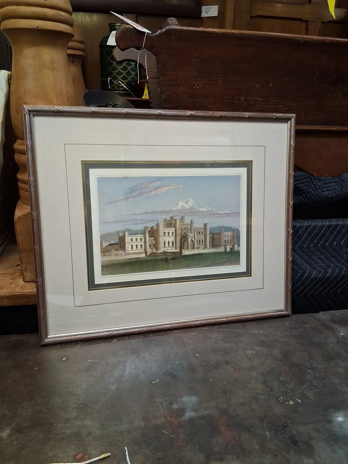 Reeded Gilt Framed W. Wallis Steel Engraving Of A Castle By J.P. Neale 1