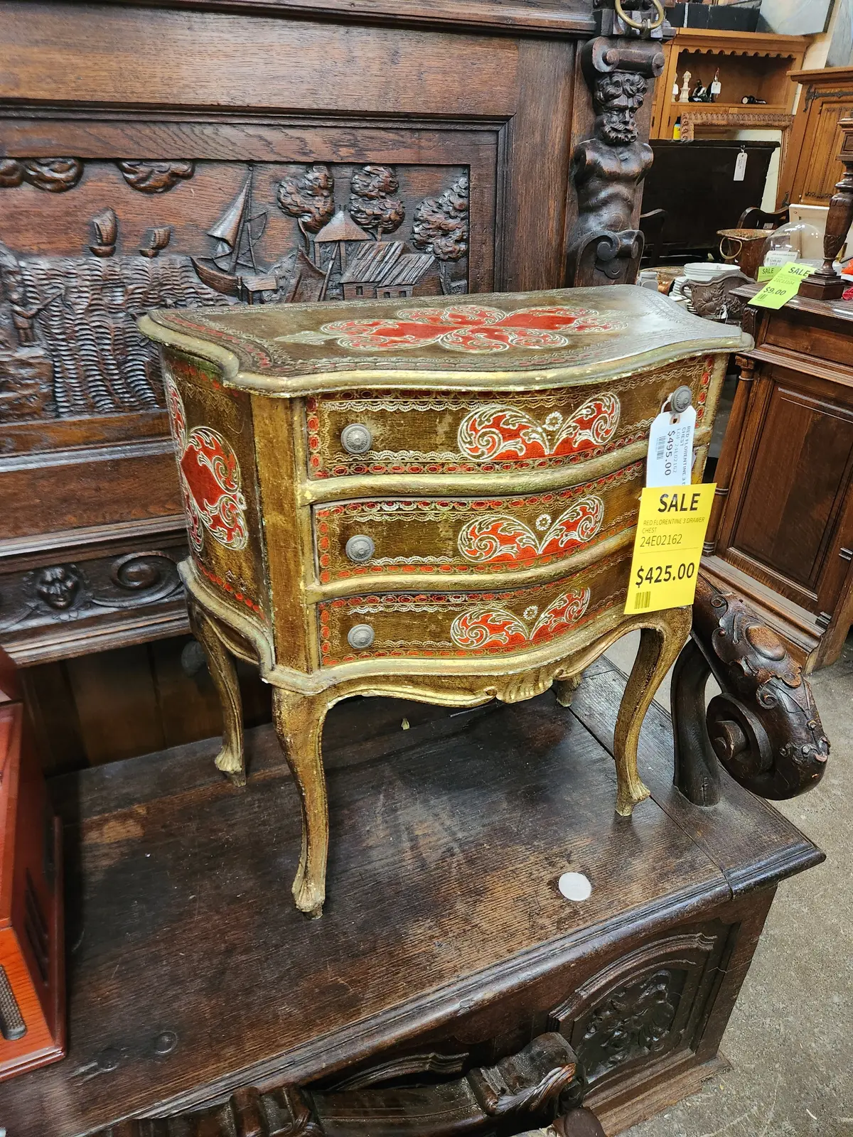 Red Florentine 3 Drawer Chest 1