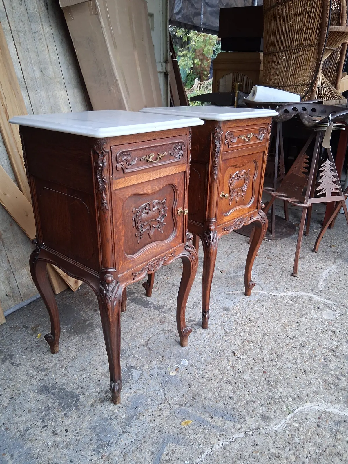 Pair Of Louis Xv White Marble Top Night Stands 1