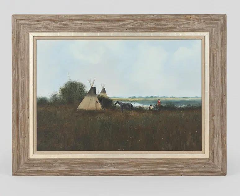 Framed Oil Painting Of Teepees And A Horse Signed Douglas Ricks 1