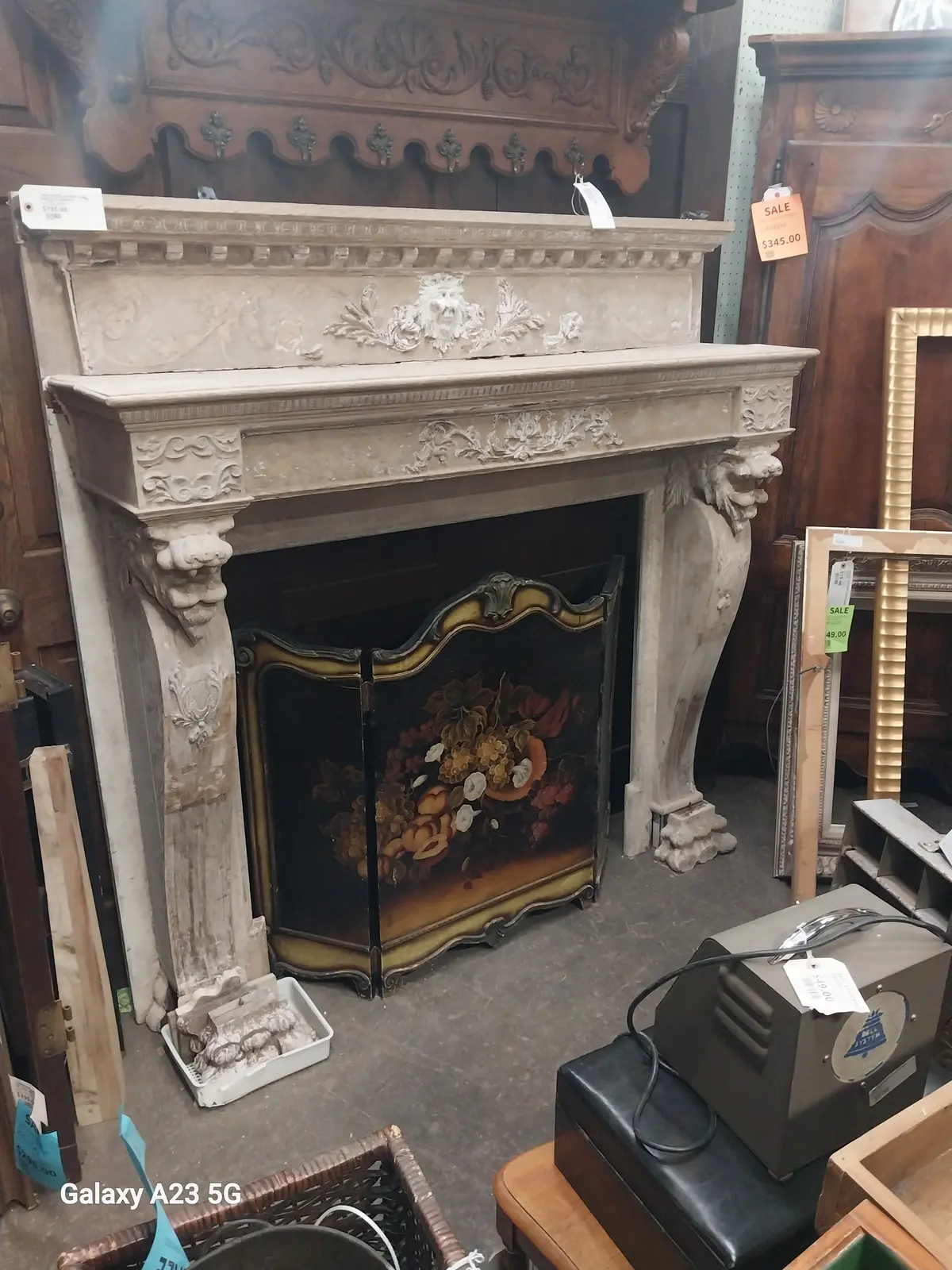 Lion Carved Shabby Chic Fireplace Mantle 1