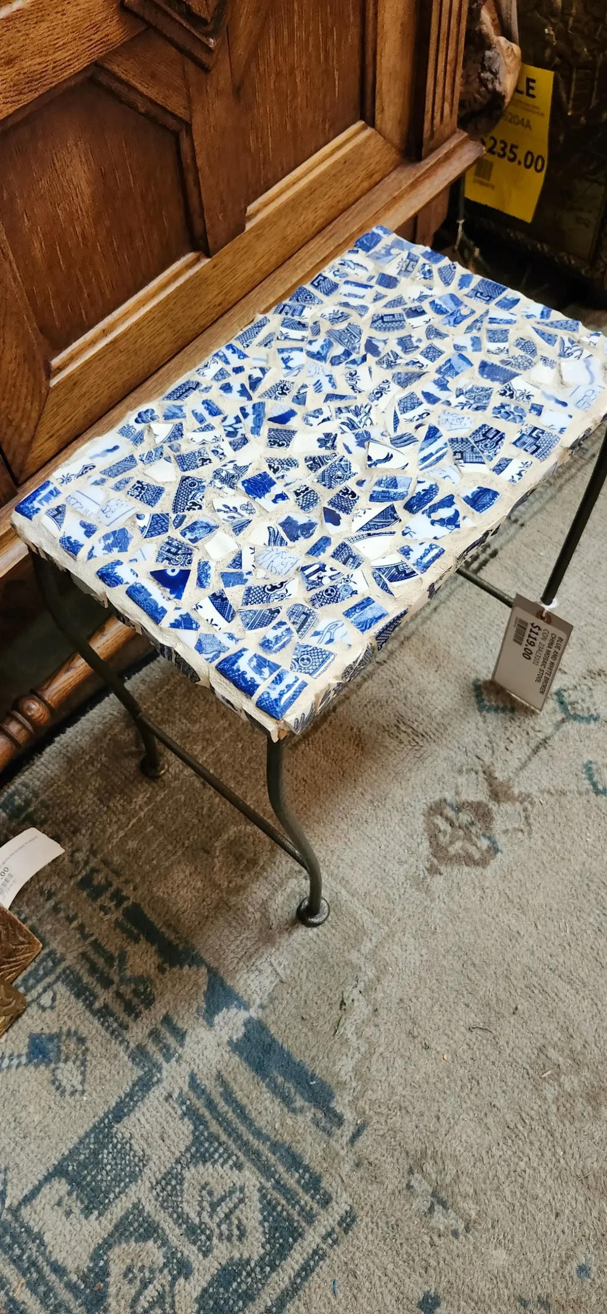 Blue And White Broken China Mosaic Stool 1