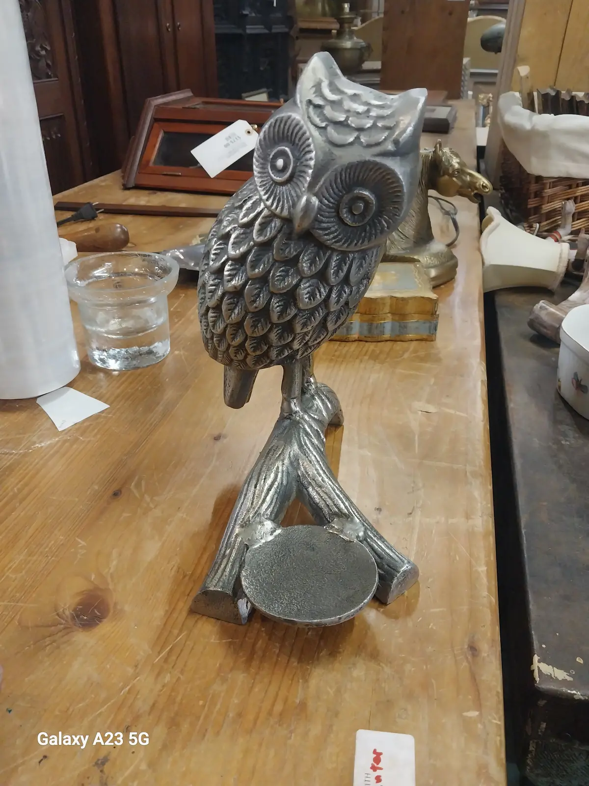Silver Leaf Owl Candle Holder 1