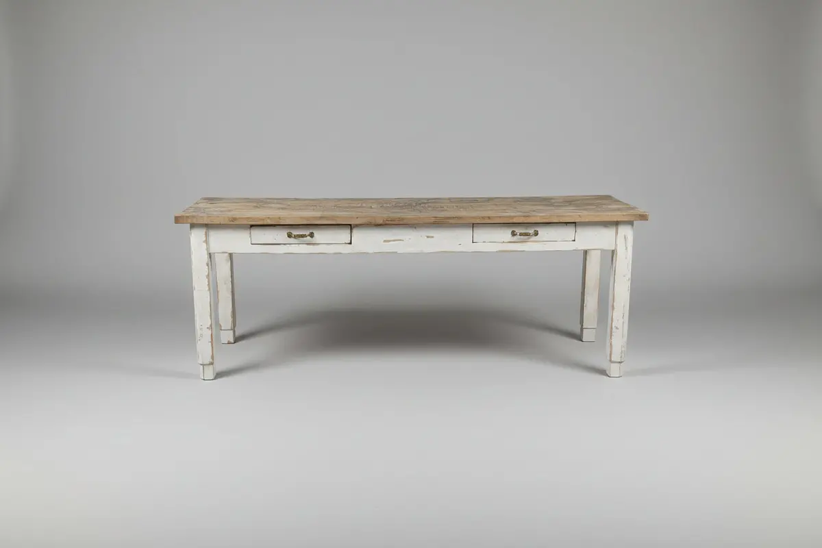 Long Narrow White 2 Drawer Shop Table 1