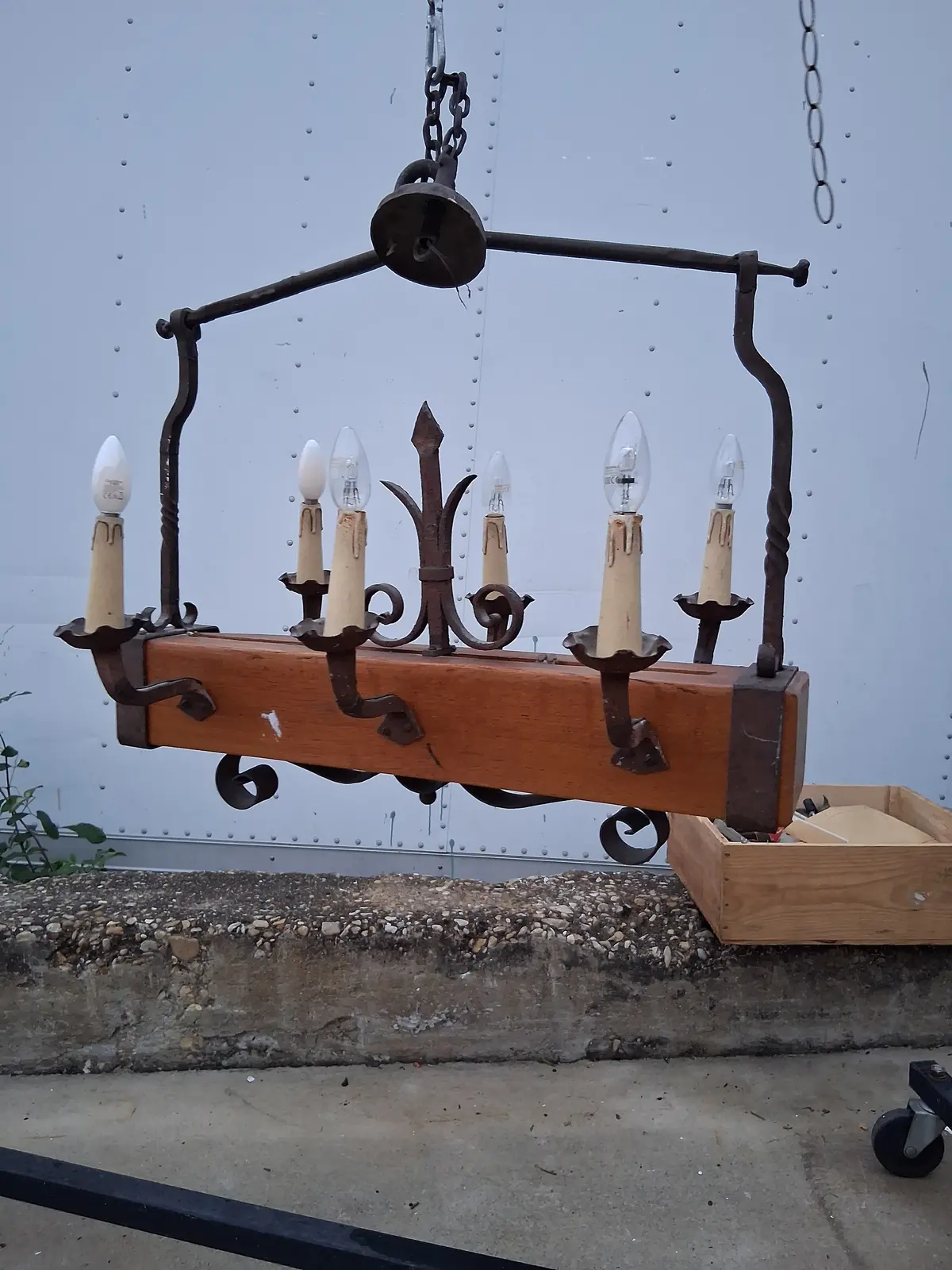 Oak And Iron Beam Chandelier 1