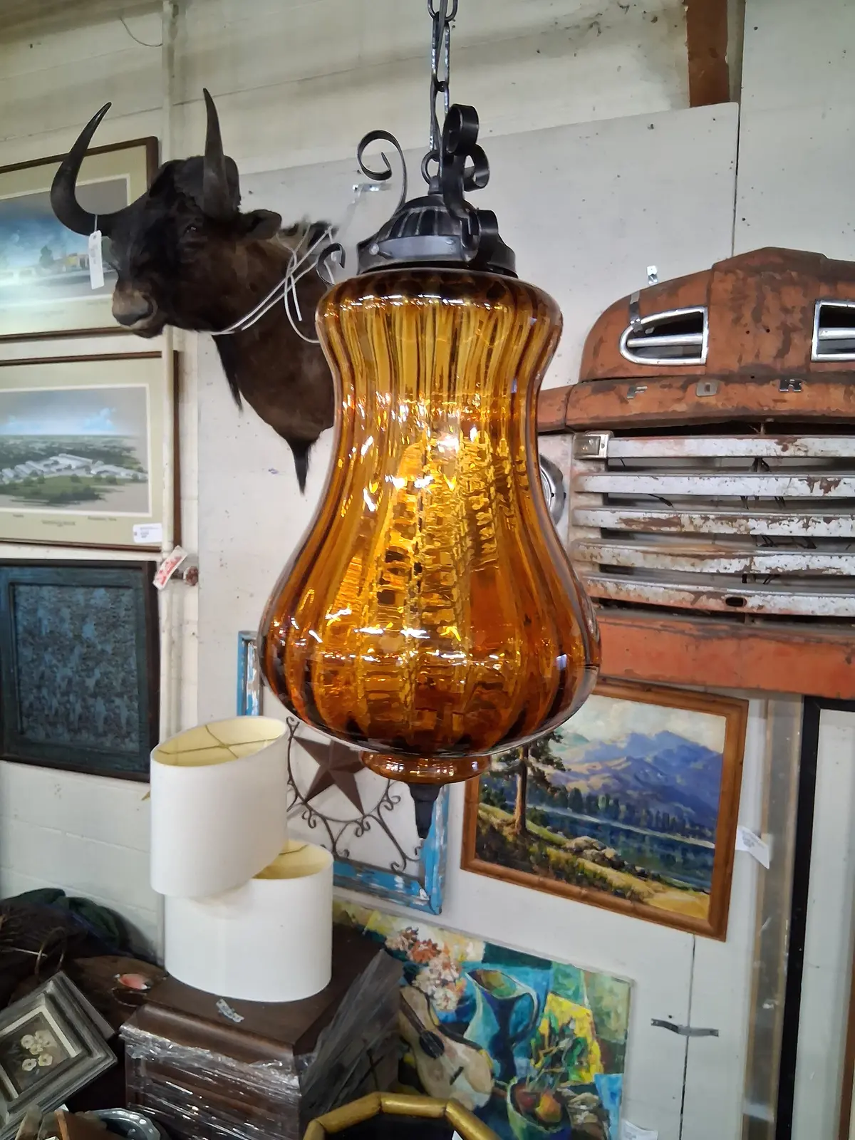 Vintage Dark Amber Bulbous Sphere Hanging 1