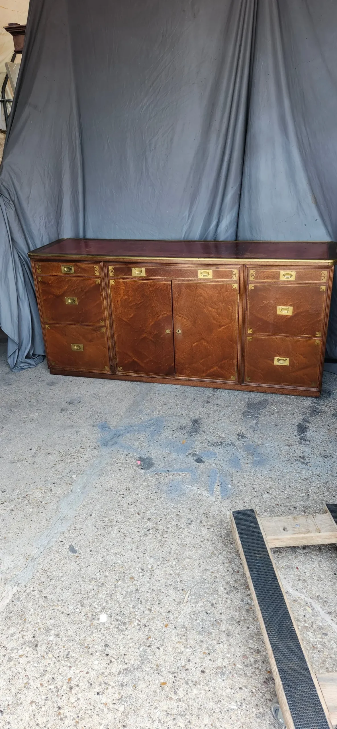 Campaign Chest Style Leather Top Oak Sideboard With Cellarette 1