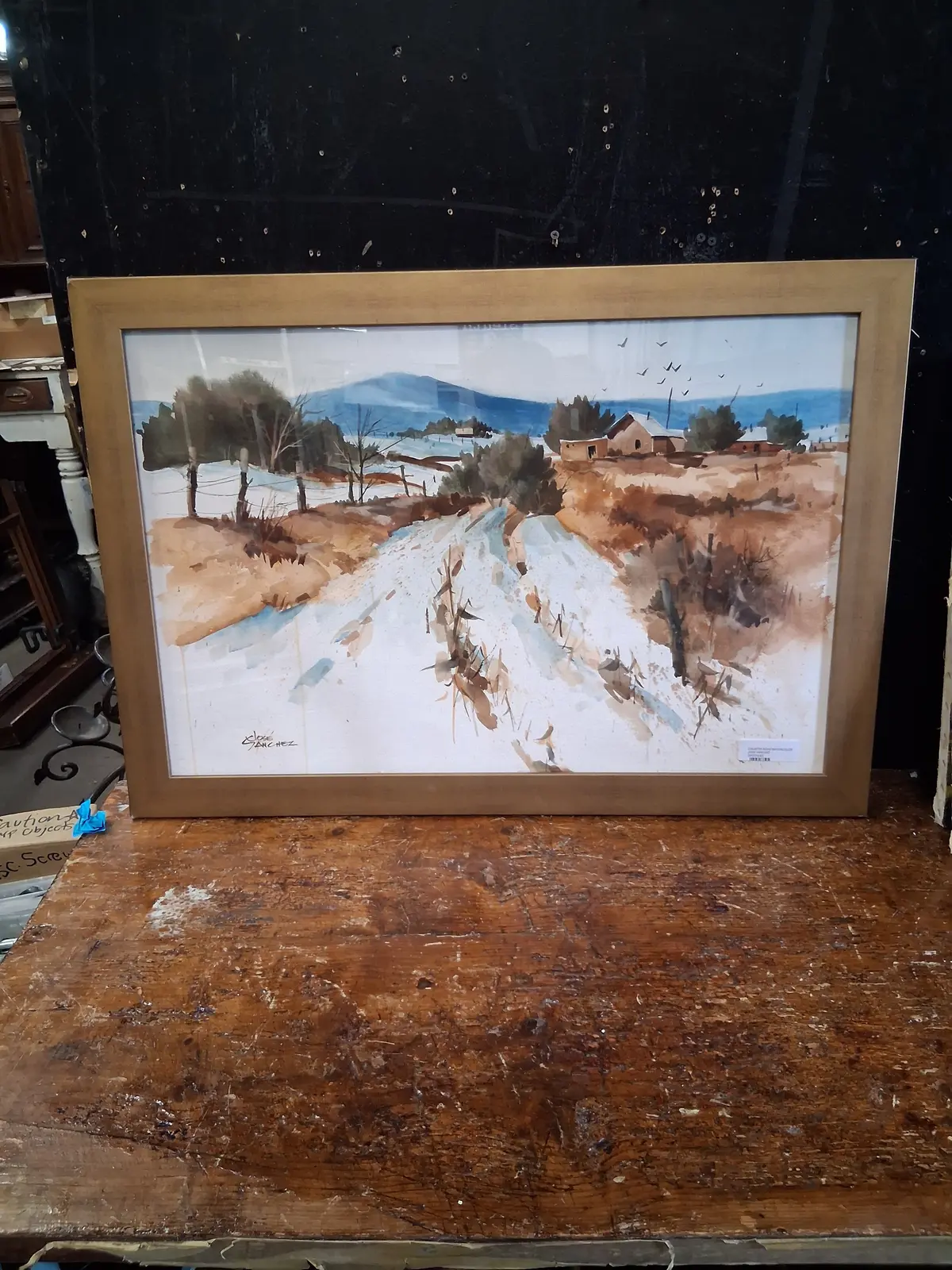 Framed Country Road Watercolor - Jose Sanchez 1