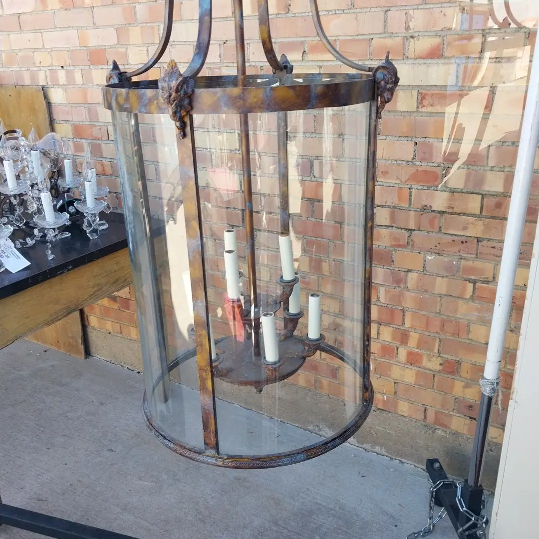 Large Iron And Glass Round Lantern 1